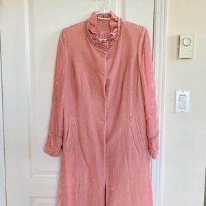 Pink velvet mid-length trench coat